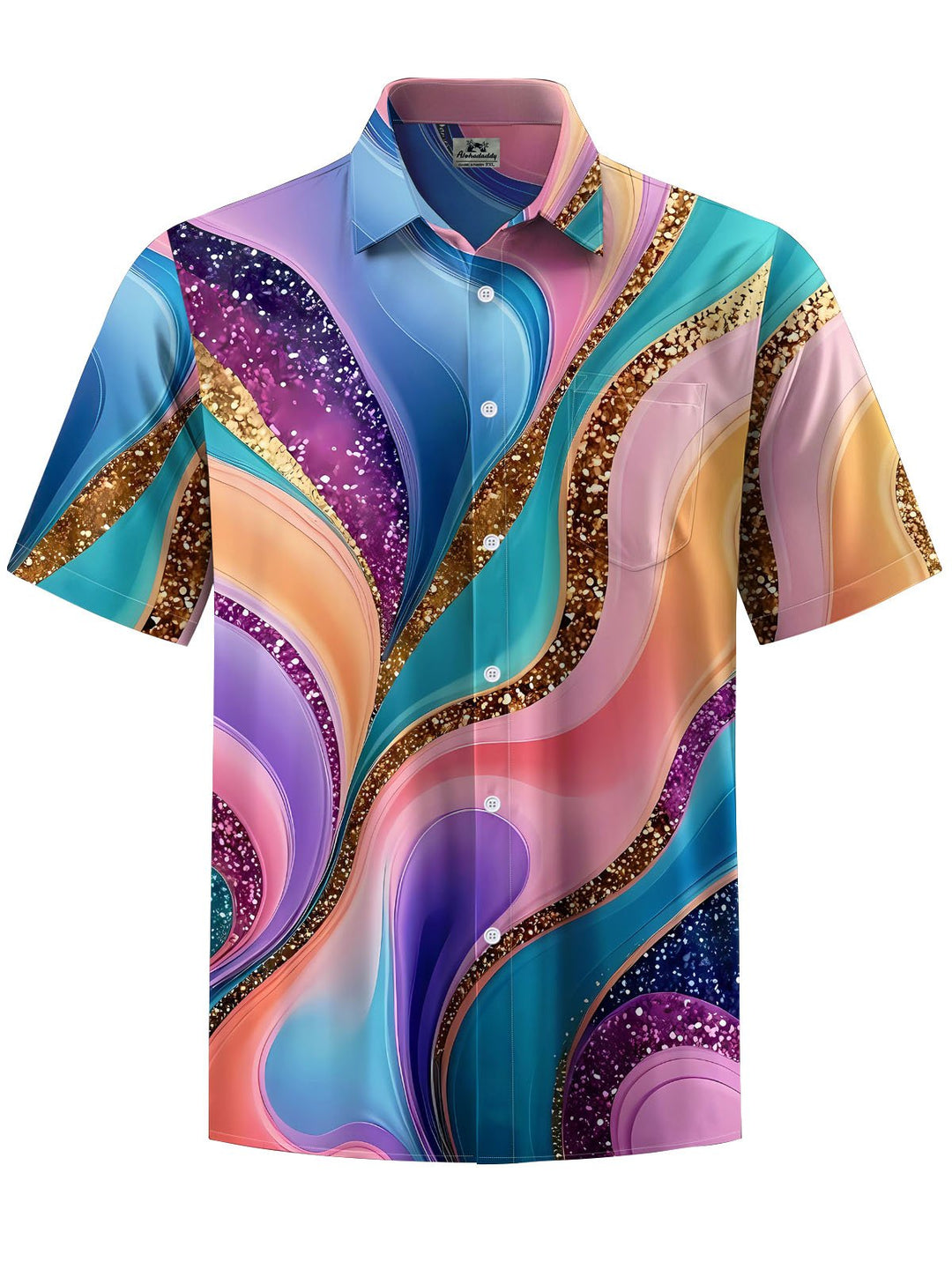 Alohadaddy® Casual Abstract Art Print Chest Pocket Mens Wicking Short Sleeve Shirt Big &amp; Tall