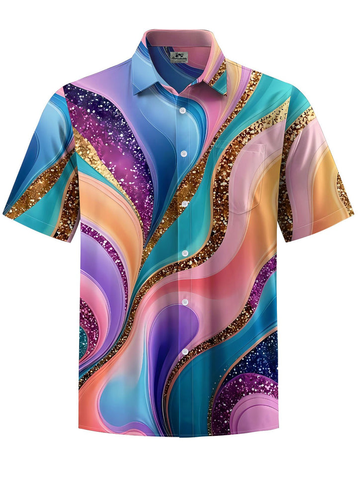 Alohadaddy® Casual Abstract Art Print Chest Pocket Mens Wicking Short Sleeve Shirt Big &amp; Tall