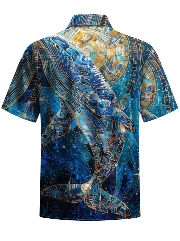 Alohadaddy® Hawaii Whale Art Print Chest Pocket Mens Short Sleeve Shirt Big &amp; Tall