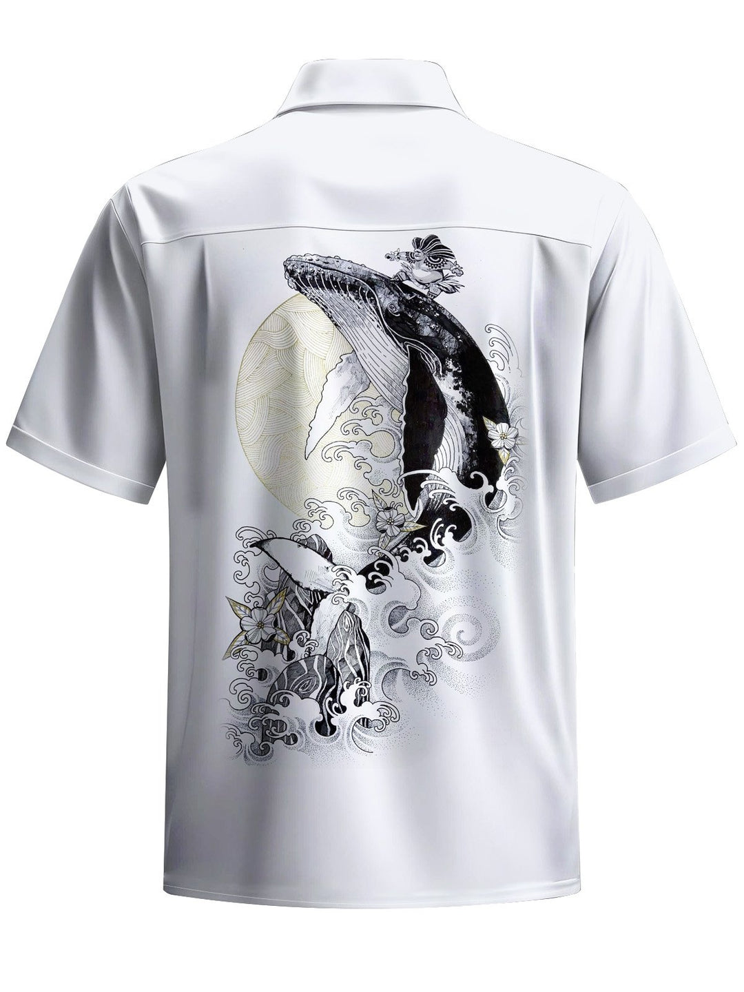 Alohadaddy® Casual Whale Art Print Chest Pocket Mens Short Sleeve Shirt Big &amp; Tall