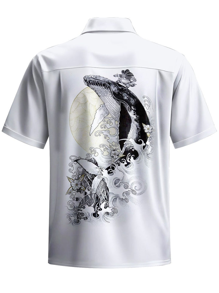 Alohadaddy® Casual Whale Art Print Chest Pocket Mens Short Sleeve Shirt Big &amp; Tall