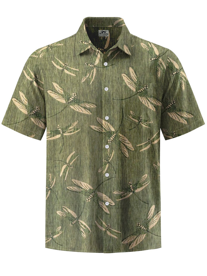 Alohadaddy® Vintage Dragonfly Print Chest Pocket Men&