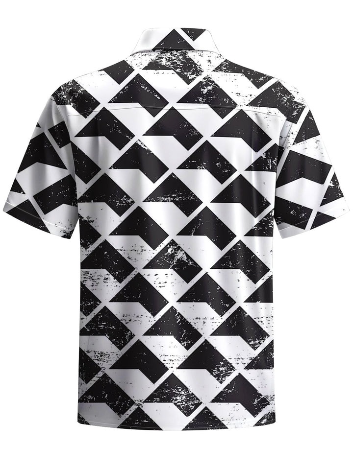 Alohadaddy® Casual Geometric Art Print Chest Pocket Men&