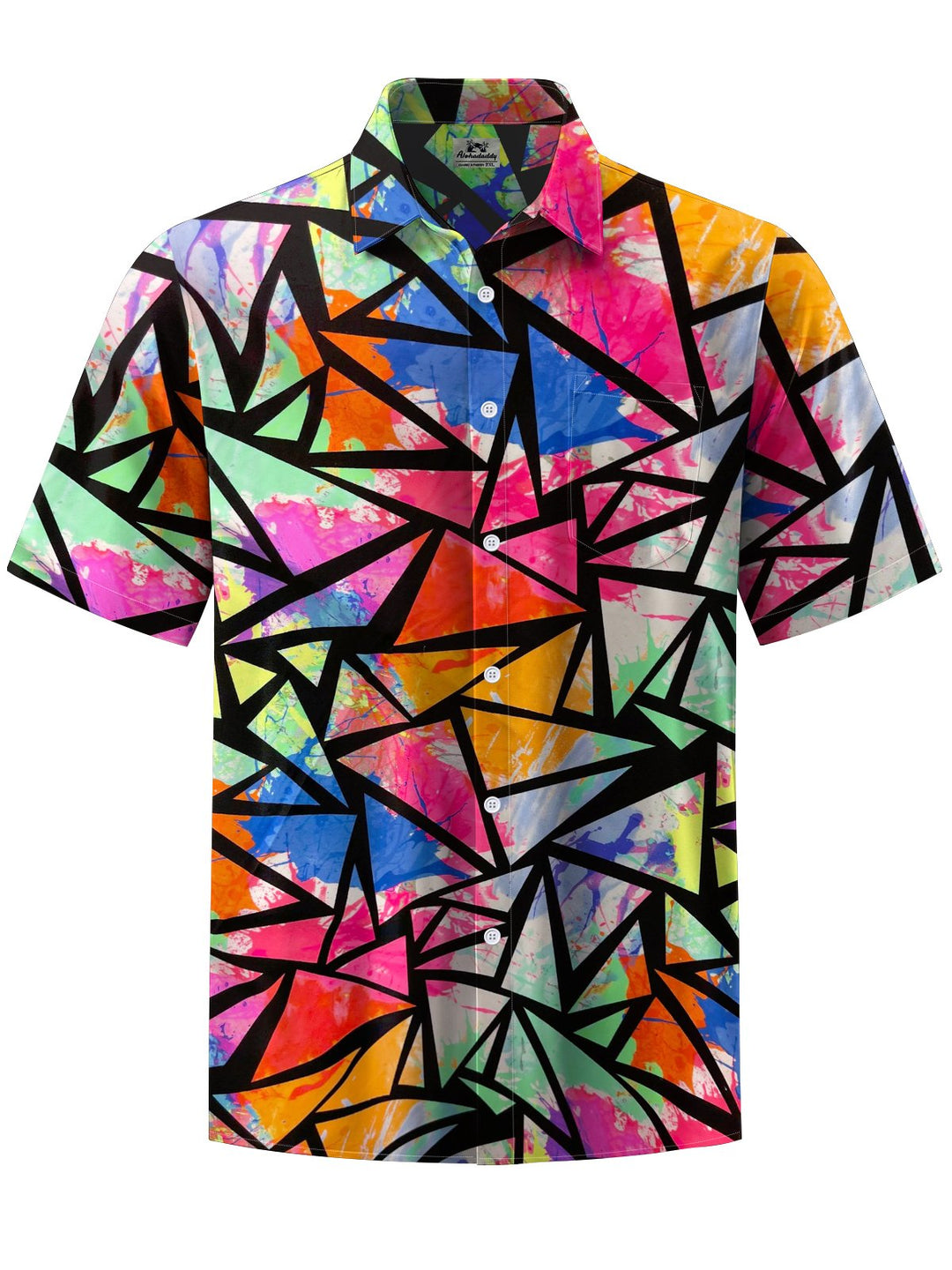 Alohadaddy® Hawaiian Geometric Art Print Chest Pocket Men&