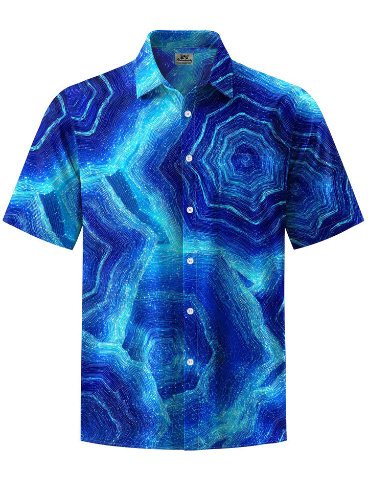 Alohadaddy® Casual Geometric Art Print Chest Pocket Men&