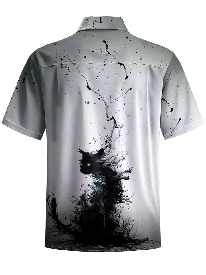 Alohadaddy® casual ink cat print with chest pocket and stretch for men&