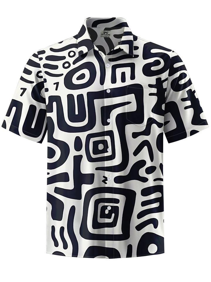 Alohadaddy® Casual Geometric Graffiti Art Print Chest Pocket Men&