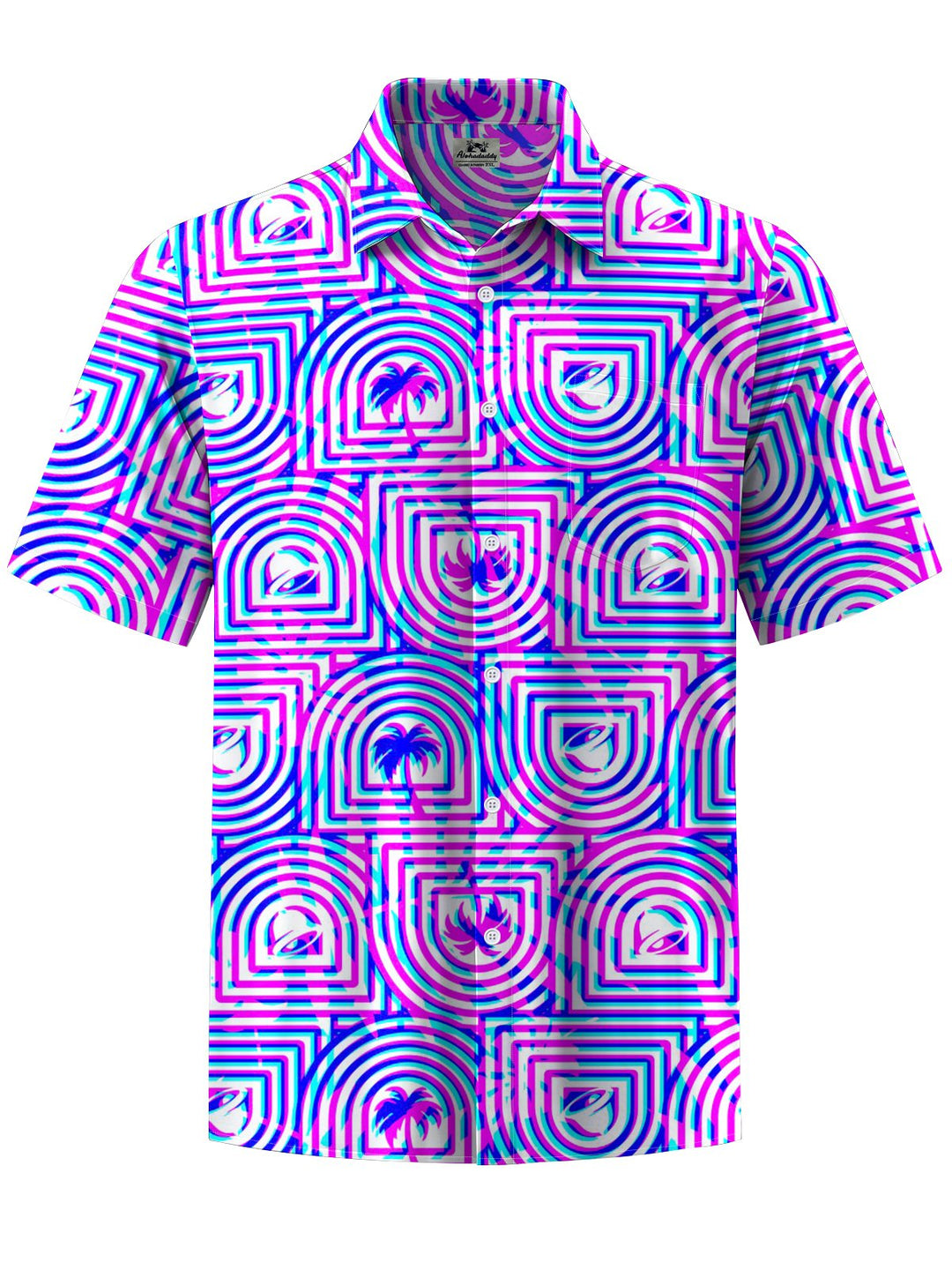 Alohadaddy® Hawaiian Coconut Tree Art Print Chest Pocket Stretch Men&
