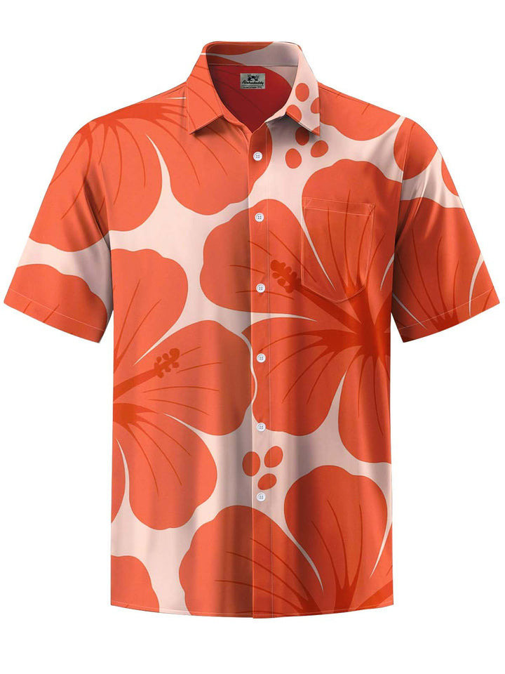Alohadaddy® Casual Floral Art Print Chest Pocket Stretch Men&