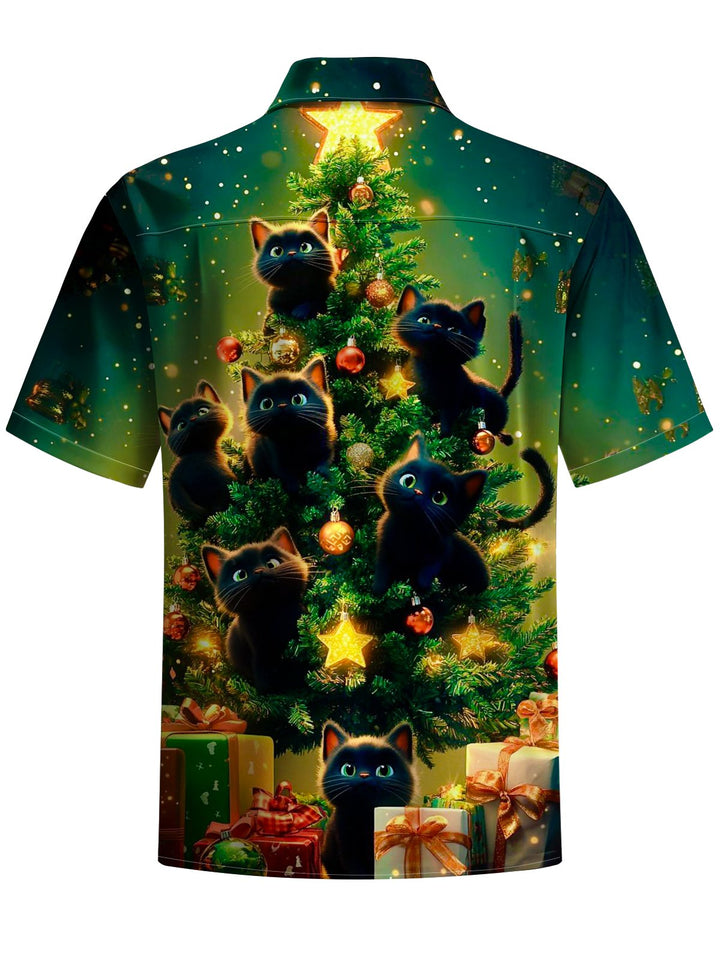 Alohadaddy® Christmas Fir Cat Print Elastic Pocket Button Men&