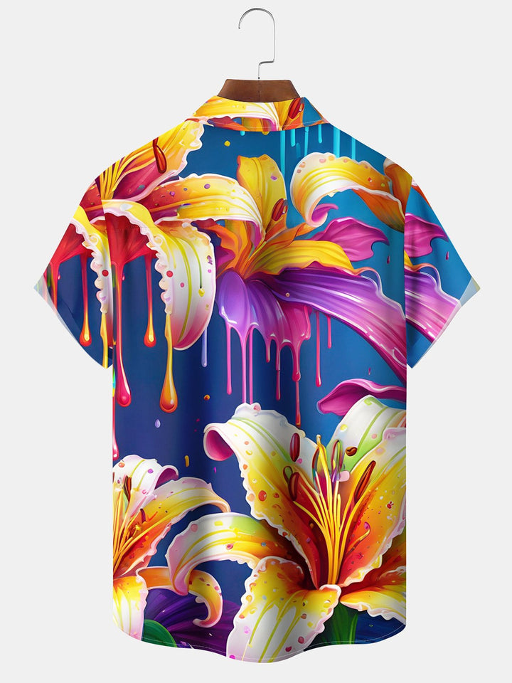 Alohadaddy® Casual Floral Acrylic Print Pockets Button Closure Stretch Men&