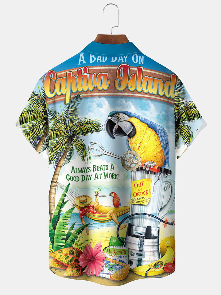 Alohadaddy® Hawaiian Parrot Vacation Print Pocket Elastic Button Men&
