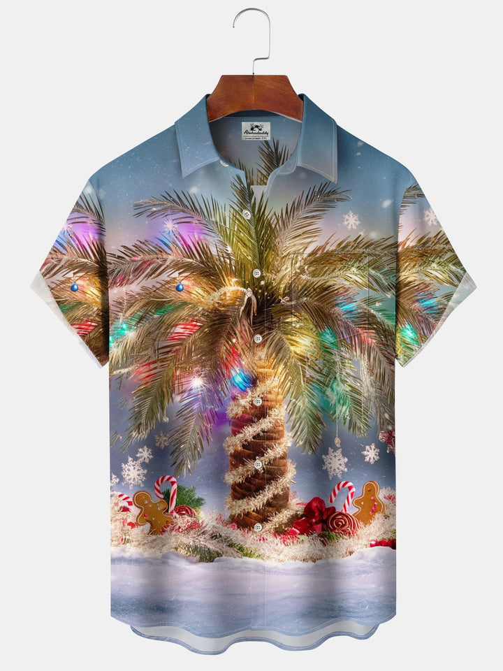 Alohadaddy® Christmas Tree Print Pocket Elastic Button Men&