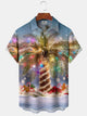 Alohadaddy® Christmas Tree Print Pocket Elastic Button Men's Short Sleeve Shirt Big & Tall
