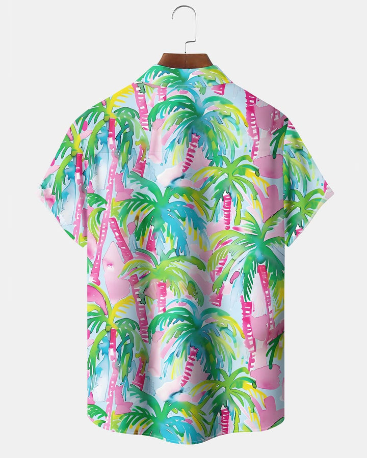 Alohadaddy® Hawaiian Palm Tree Print Pocket Elastic Button Men&