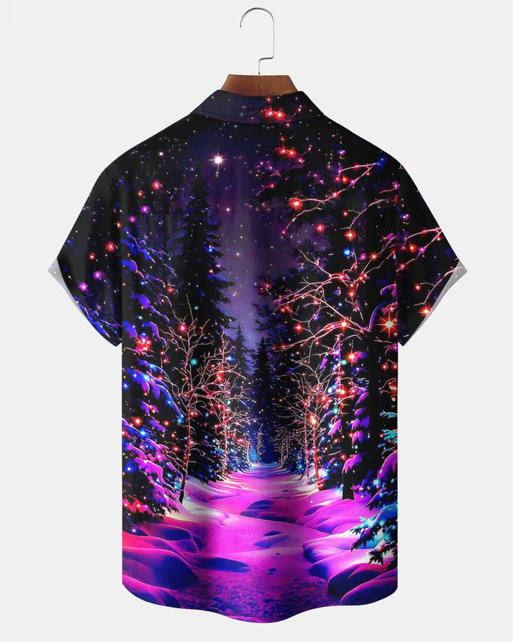 Alohadaddy® Christmas Snow Forest Lights Print Pocket Elastic Button Men&