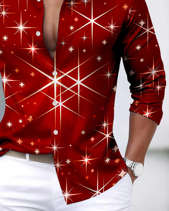 Alohadaddy® Satin Glossy Christmas Starry Print Artistic Stretch Button Men&
