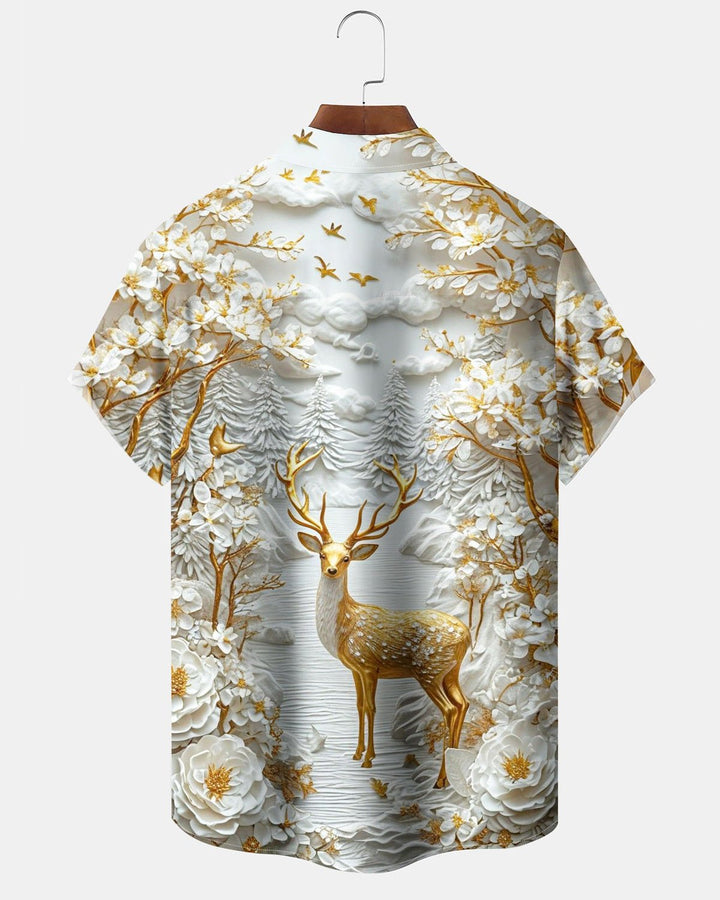 Alohadaddy® Casual Reindeer Art Print Stretch Button Pocket Men&