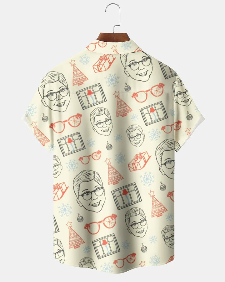 Alohadaddy® Retro Cartoon Portrait Print Art Elastic Button Pocket Men&