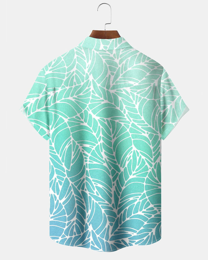 Alohadaddy® Vintage Gradient Leaf Print Art Pocket Button Stretch Men&