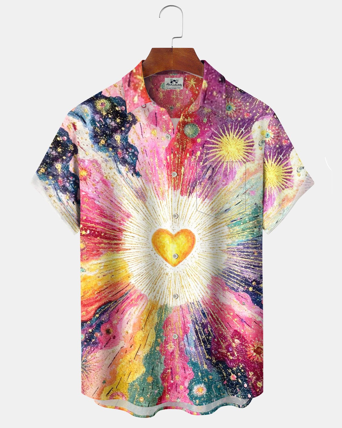 Alohadaddy® Valentine's Day Heart-Shaped Print Art with Elastic Buttons Men's Short-Sleeve Shirt Big & Tall