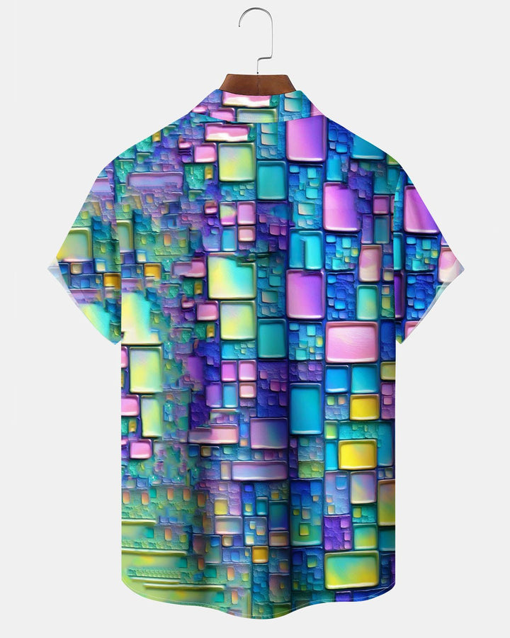 Alohadaddy® Hawaiian Plaid Print Art Button-Down Short-Sleeve Shirt with Pockets for Men Big &amp; Tall