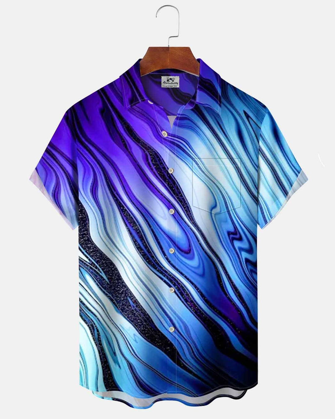 Alohadaddy® Casual Striped Art Print Cardigan with Pockets and Buttons for Men - Short Sleeve Shirt Big &amp; Tall