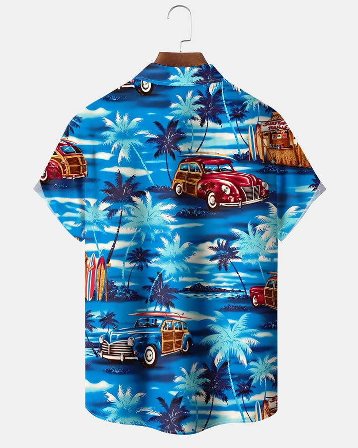 Alohadaddy® Casual Palm Tree Car Print Art Print Button Pocket Cardigan Men&