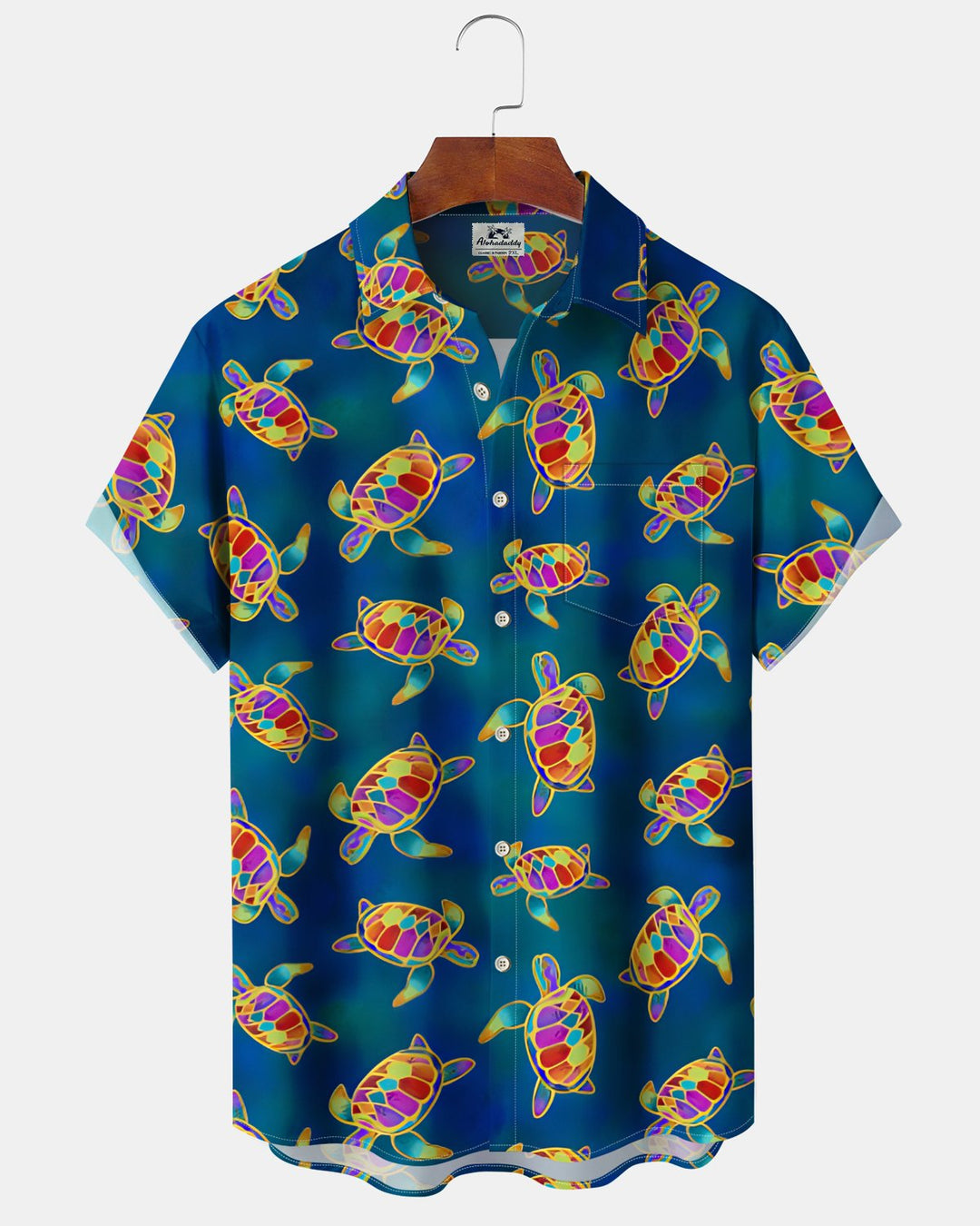 Alohadaddy® Hawaiian Turtle Print Art Button Pocket Cardigan Men&