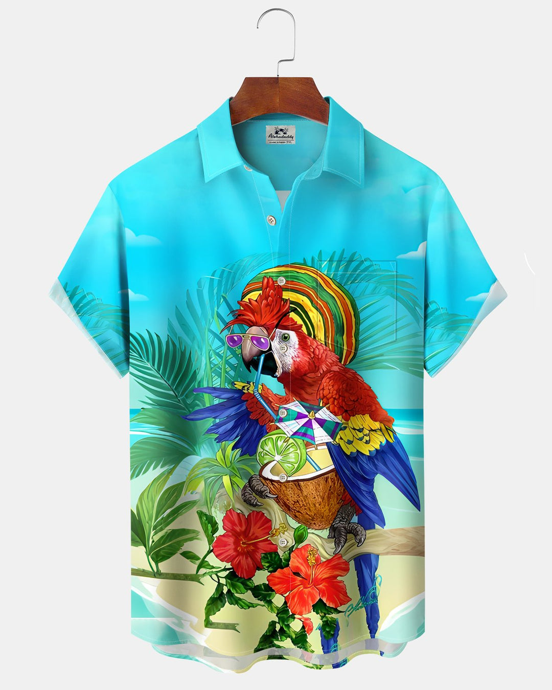 Alohadaddy® Hawaiian Parrot Print Art Button Pocket Cardigan Men&