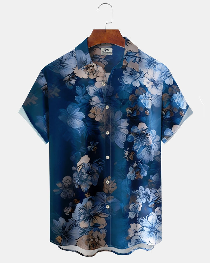 Alohadaddy® Hawaiian Gradient Floral Print Art Button Pocket Cardigan Men&