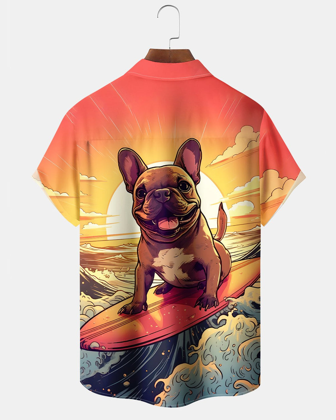 Alohadaddy® Hawaiian French Bulldog Print Art Button Pocket Cardigan Men&