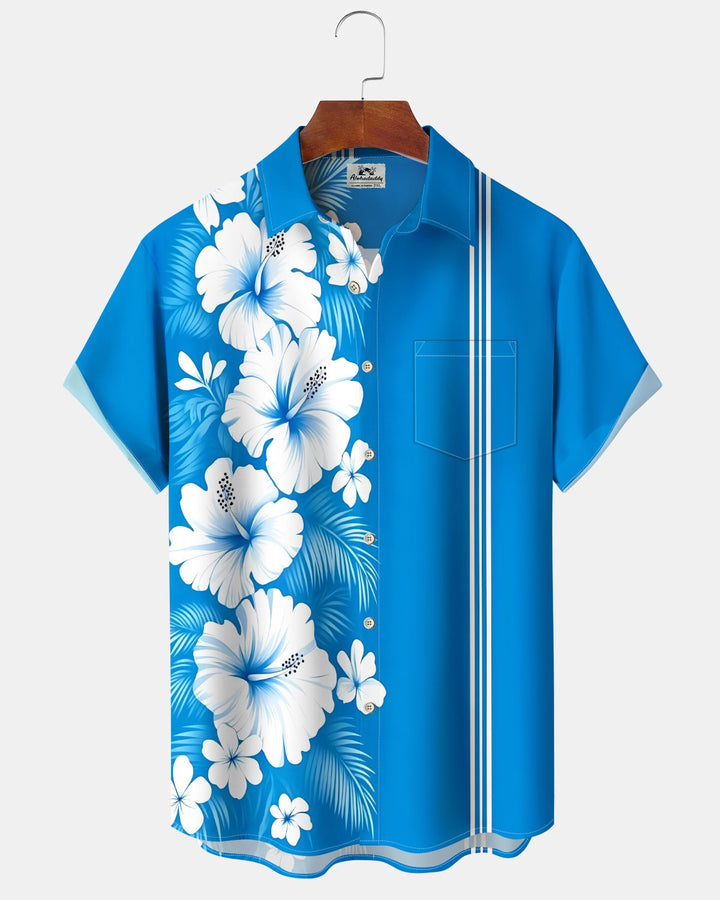Alohadaddy® Hawaiian Hibiscus Print Artistic Button Pocket Cardigan Men&
