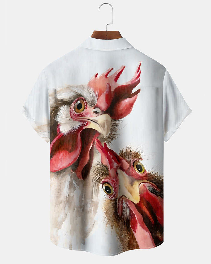 Alohadaddy® Casual Rooster Print Art Button Pocket Cardigan Men&