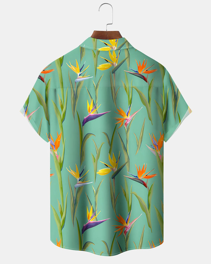 Alohadaddy® Casual Bird of Paradise Floral Print Artistic Button Pocket Cardigan Men&