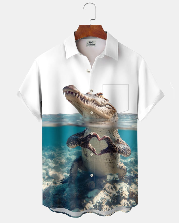 Alohadaddy® Casual Crocodile Print Art Button Pocket Cardigan Men&