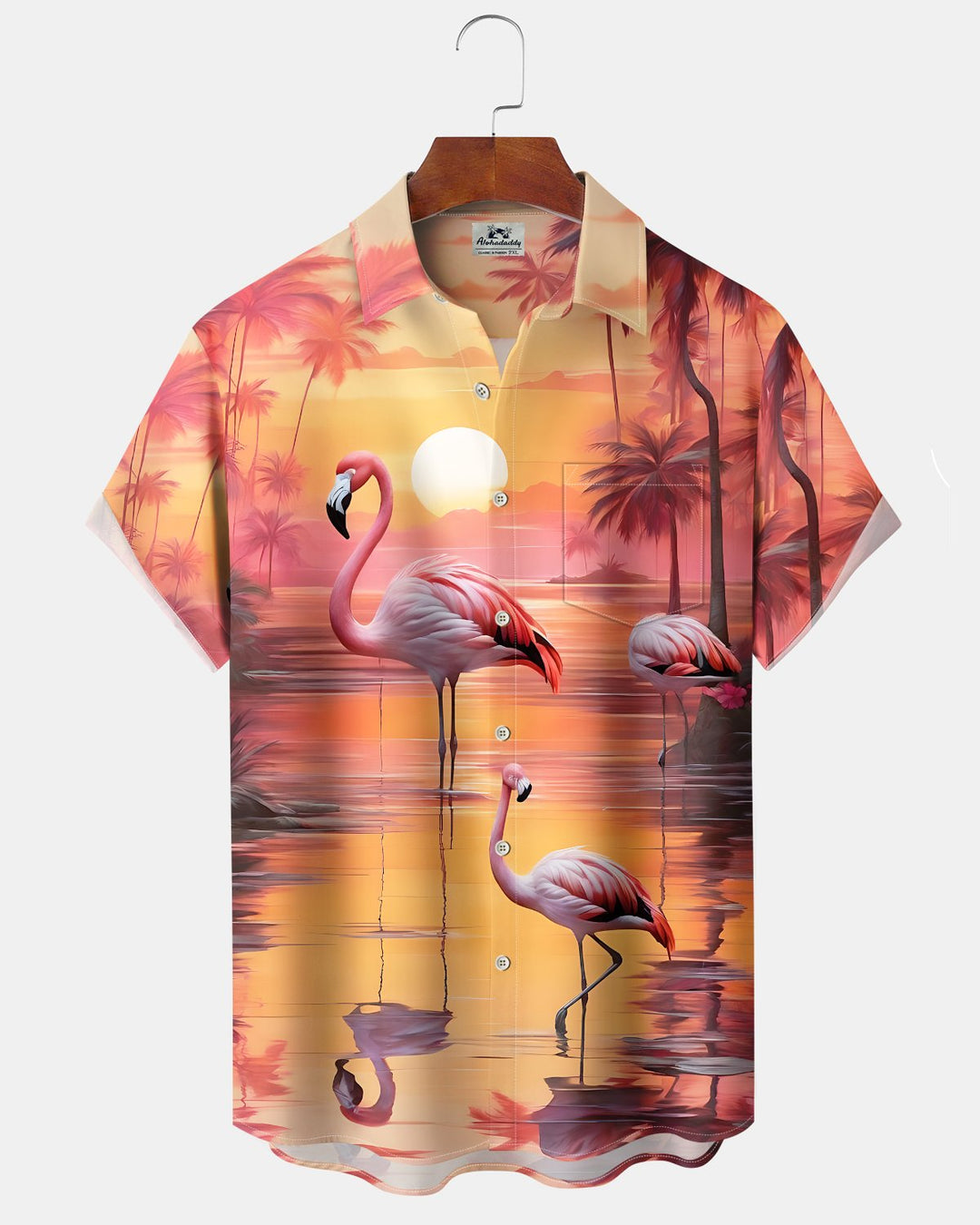Alohadaddy® Hawaiian Flamingo Print Art Button Pocket Cardigan Men&