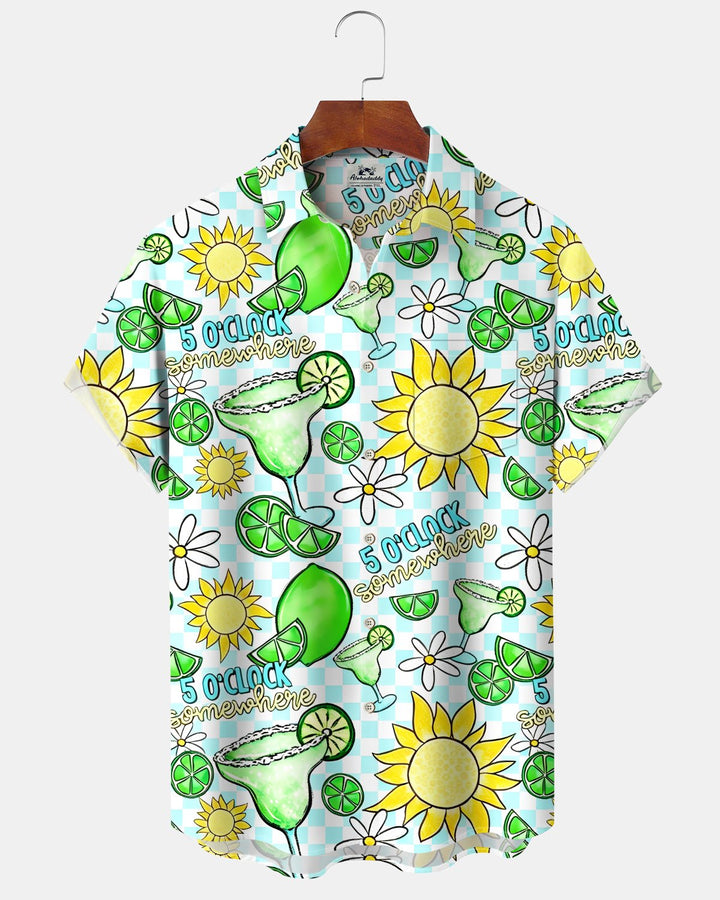 Alohadaddy® Hawaiian Cocktail Print Art Button Pocket Cardigan Men&