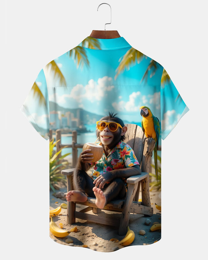 Alohadaddy® Hawaiian Monkey Print Art Button Cardigan with Pockets for Men&