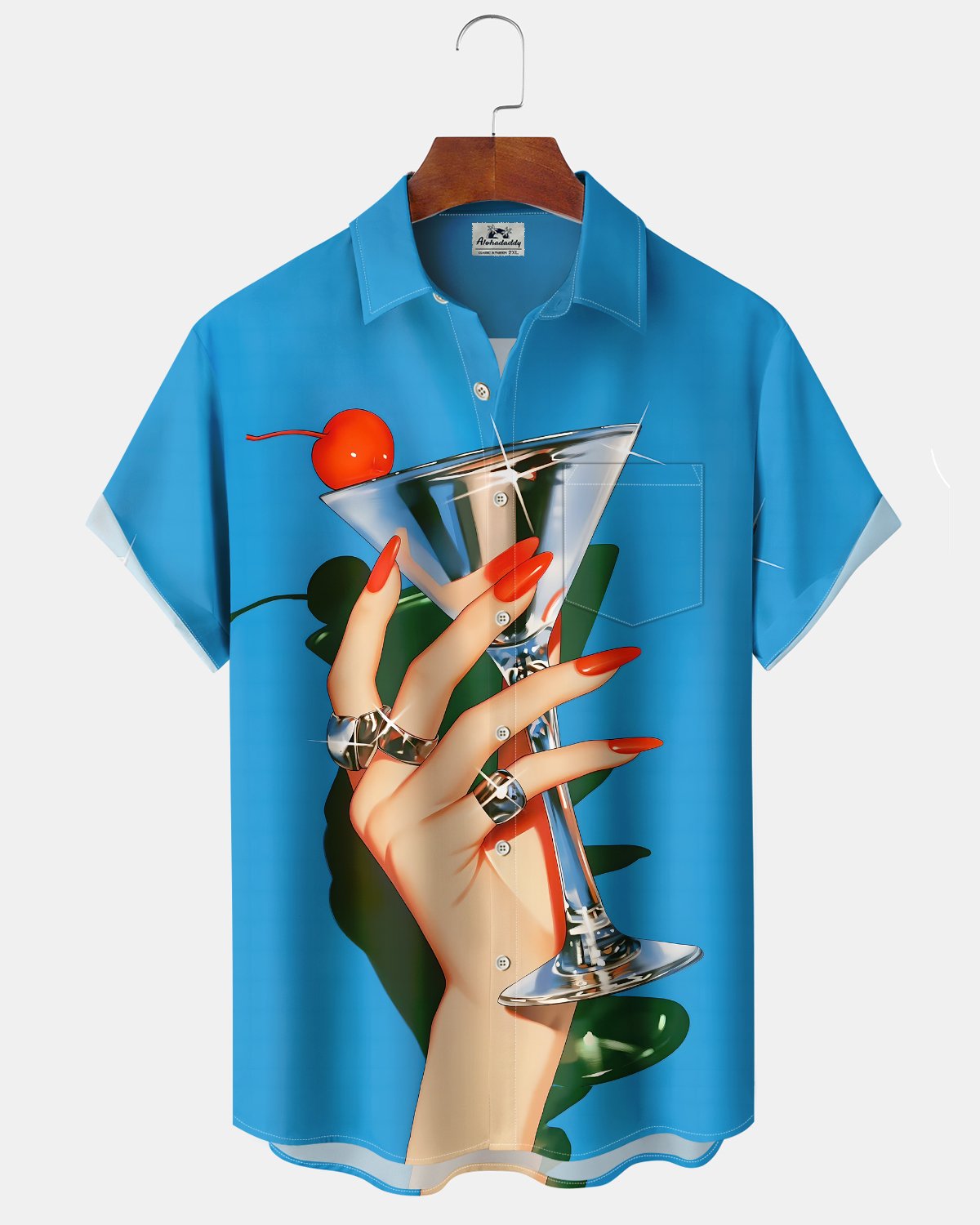 Alohadaddy® Vintage Cocktail Print Art Button Pocket Cardigan Men's Short Sleeve Shirt