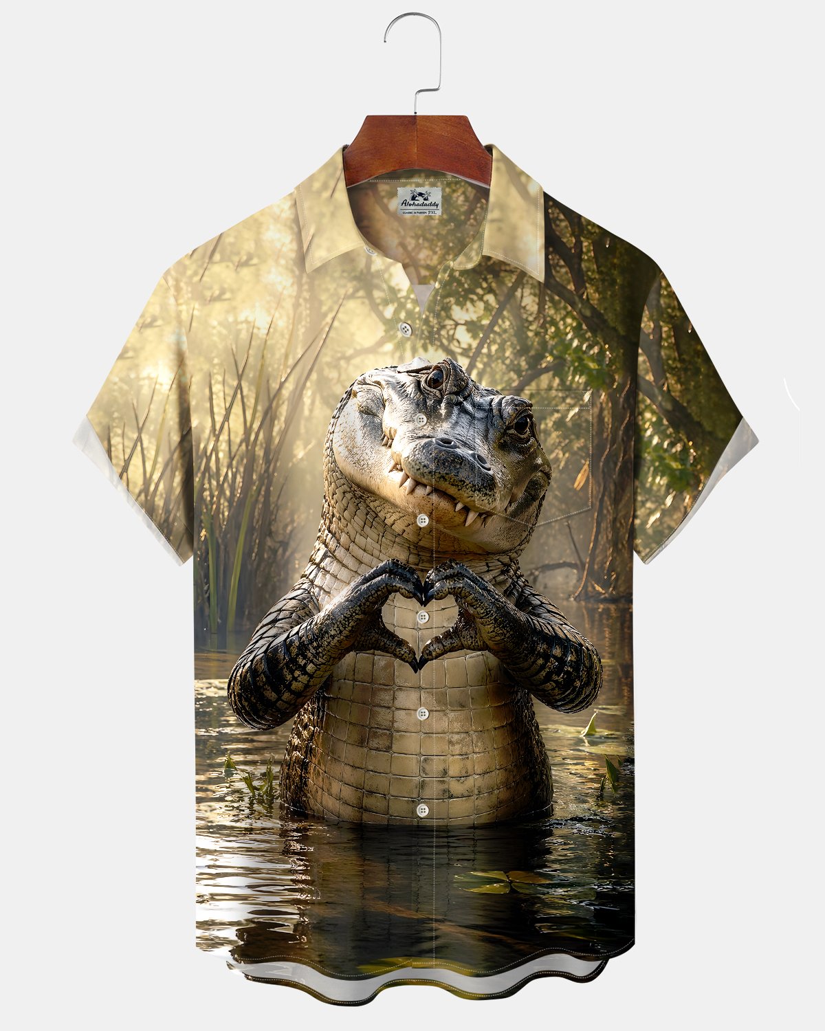 Alohadaddy® Vintage Crocodile Print Art Button-Down Cardigan  Men's Short-Sleeve Shirt with Pockets