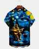 Alohadaddy® Retro Starry Sky Gorilla Music Print Art  Buttons Pockets  Cardigan Men's Short-Sleeve Shirt