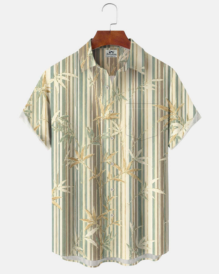 Alohadaddy® Hawaiian Bamboo Print Art Button Pocket Cardigan Men&