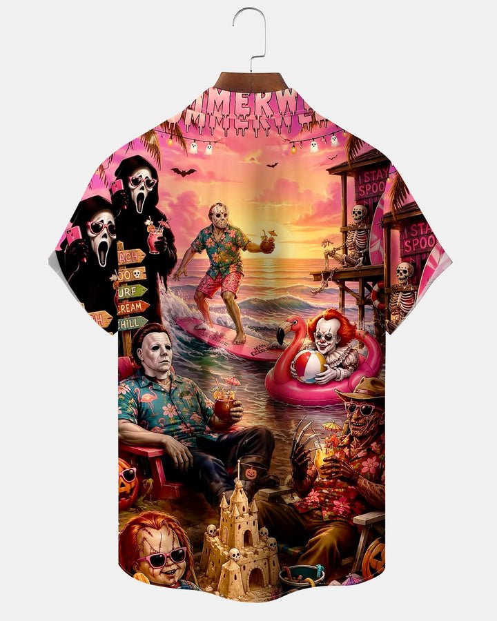 Alohadaddy® Holiday Halloween Graphic Print Button-Down Pocket Cardigan-Style Men&