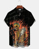 Alohadaddy® Men's Short-Sleeve Button-Down Shirt  Vintage Skull & Music Art Print with Pocket