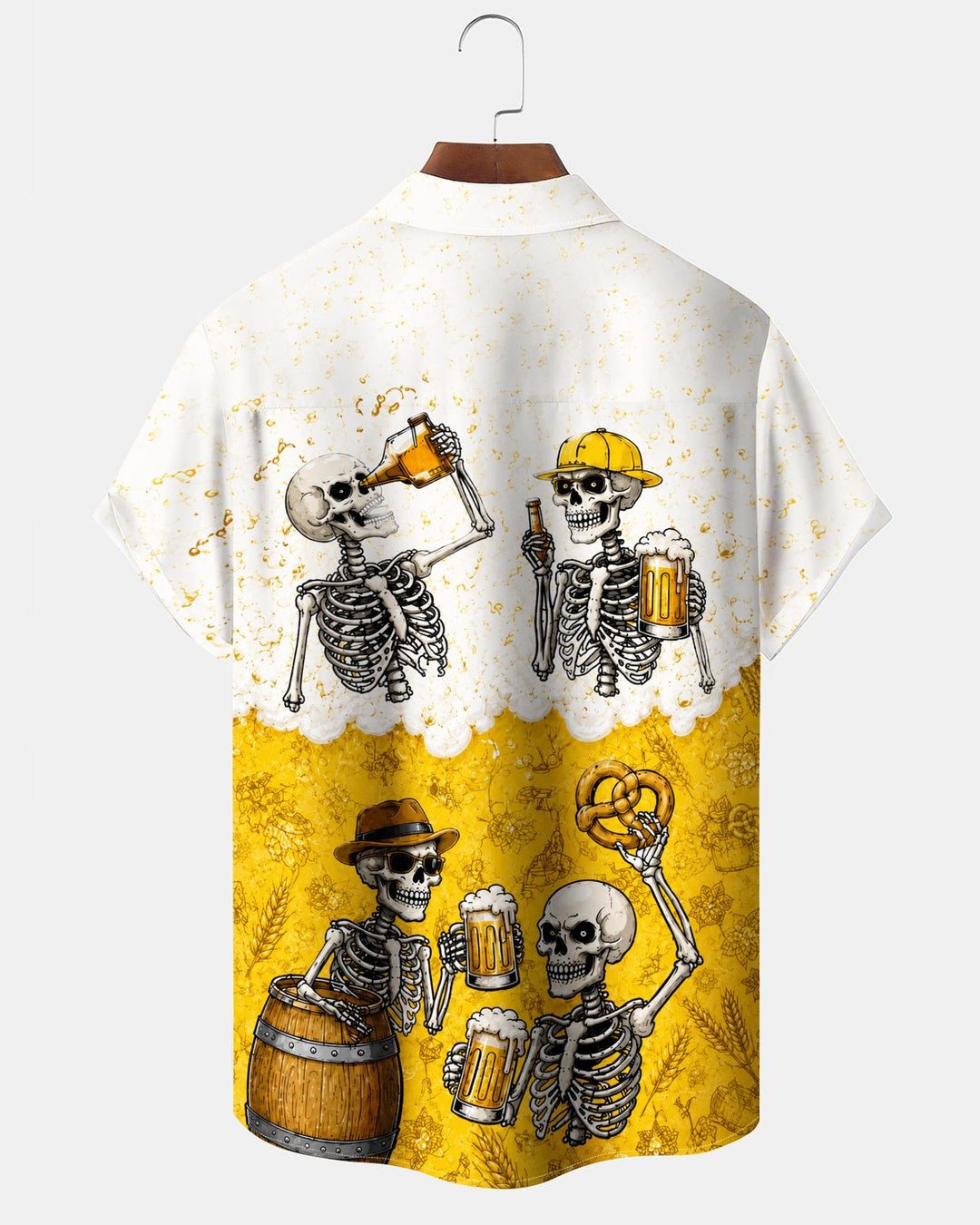 Alohadaddy® Holiday Beer Halloween Print Button-Down Pocket Short-Sleeve Shirt for Men