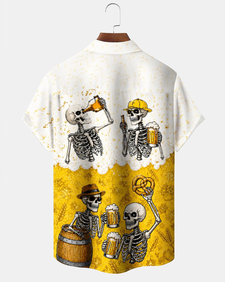 Alohadaddy® Holiday Beer Halloween Print Button-Down Pocket Short-Sleeve Shirt for Men