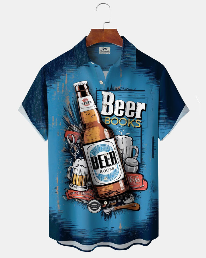 Alohadaddy® Holiday Beer Season Graphic Print Button-Down Pocket Cardigan-Style Men&