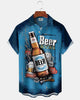 Alohadaddy® Holiday Beer Season Graphic Print Button-Down Pocket Cardigan-Style Men's Short-Sleeve Shirt