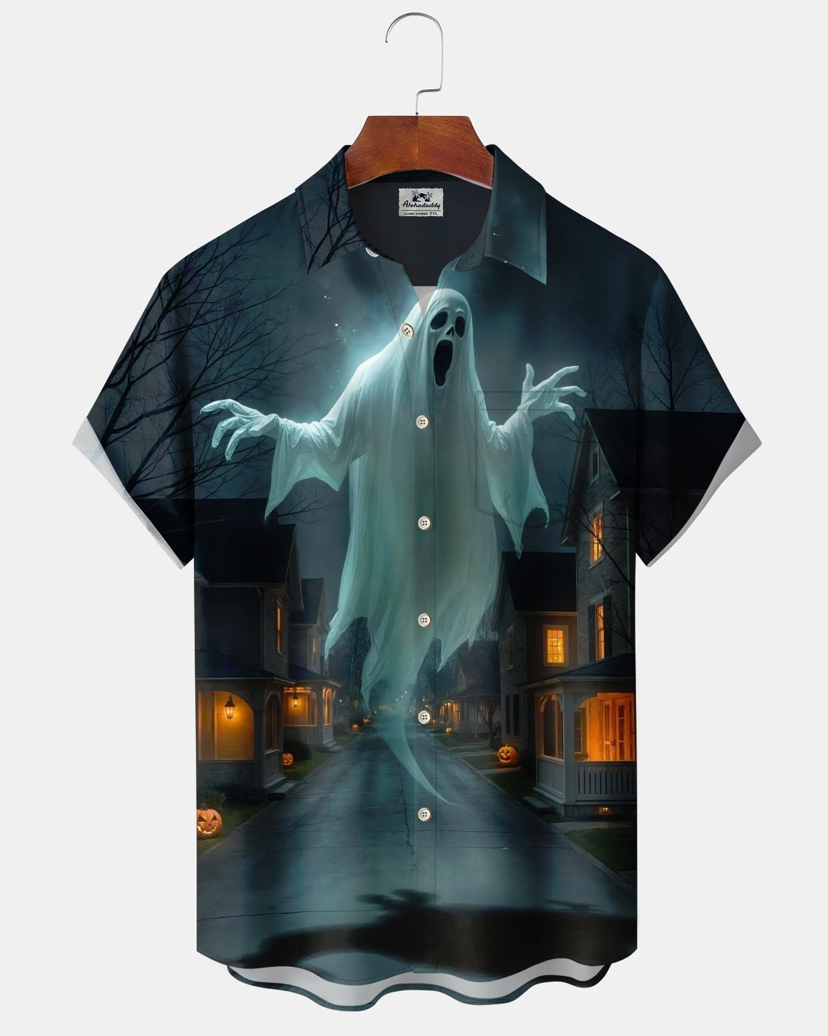 Alohadaddy® Men's Short-Sleeve Button-Down Shirt  Holiday/Halloween Graphic Print with Pocket